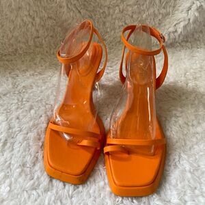 Lemonade Cicely Orange platform square toe strap ankle strap sandals size 10